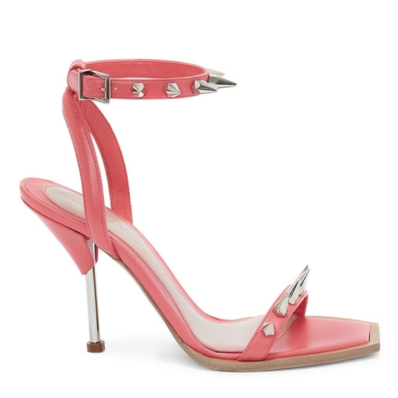 NWT$950 Alexander McQueen Coral Punk Stud Leather Ankle-Strap Sandals Heel Sz 9 - Picture 3 of 16